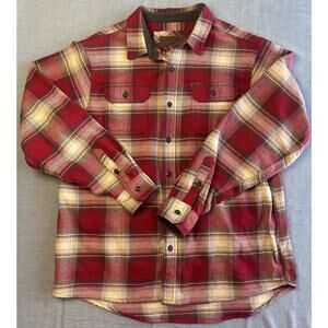 Orvis Red Plaid Flannel Shirt Jacket Heavy Cotton Pockets Shacket Men's Size XL